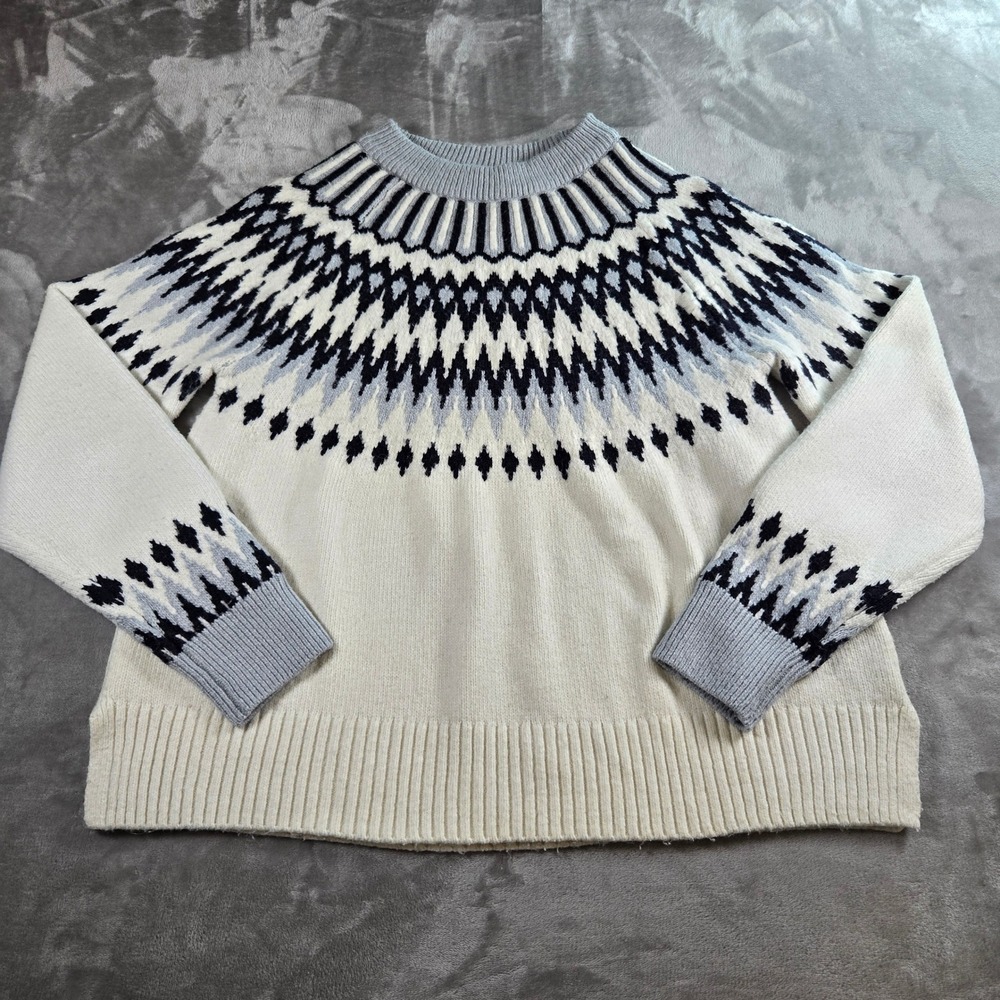 H&M Womens M Fair Isle Nordic Knit Sweater Scandi‎ Wool Blend Mock Neck